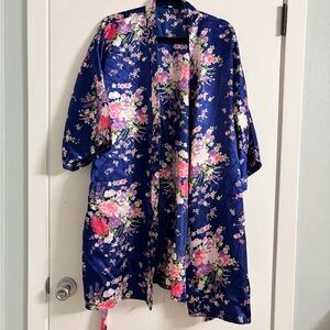 Floral Kimono Style Robe - Navy and Pink